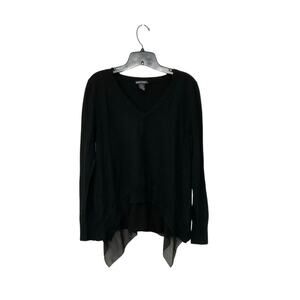 Chelsea & Theodore Black V-Neck Knit Sweater Chiffon Hem Size Large